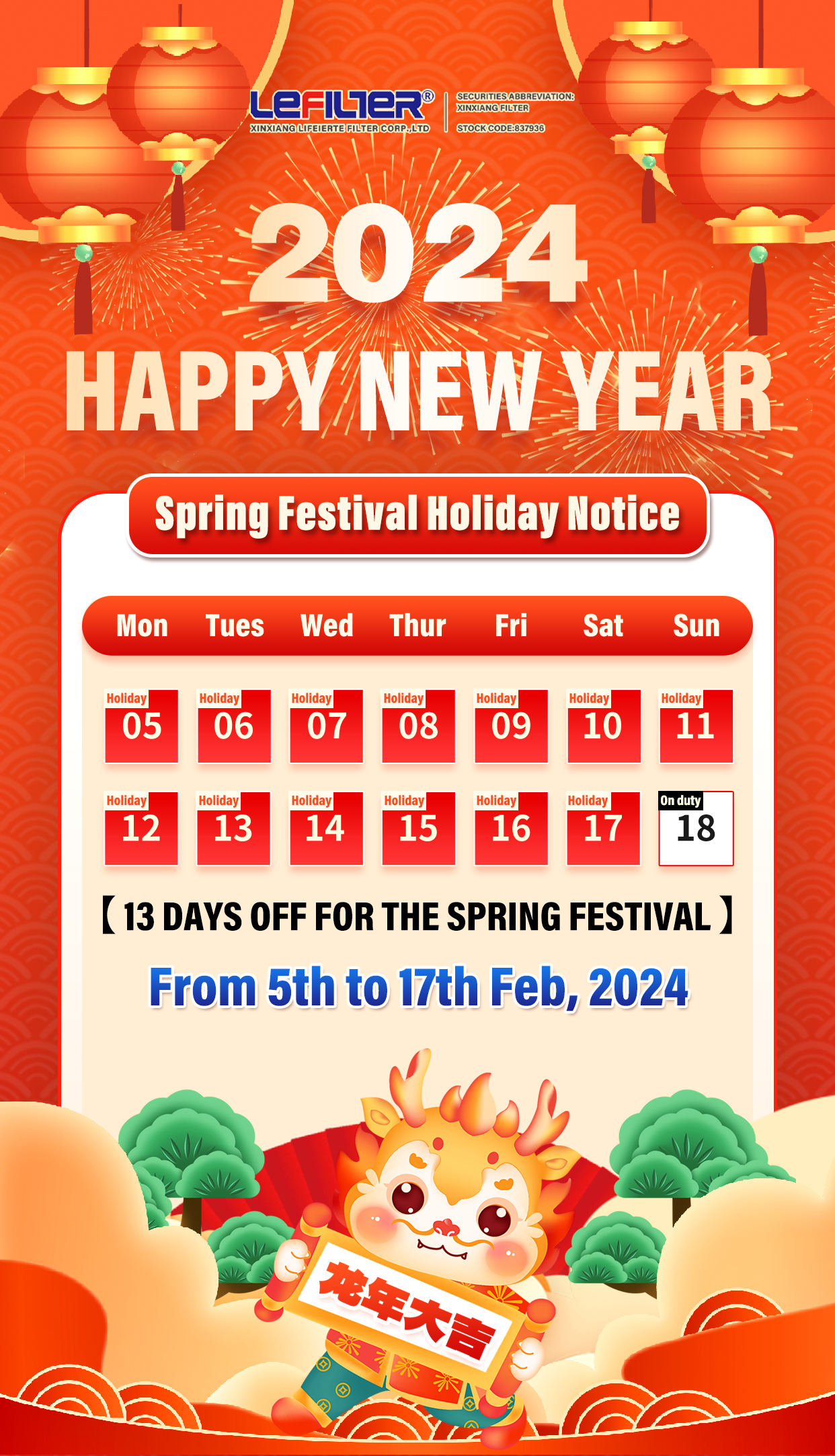 Chinese New Year holiday notice